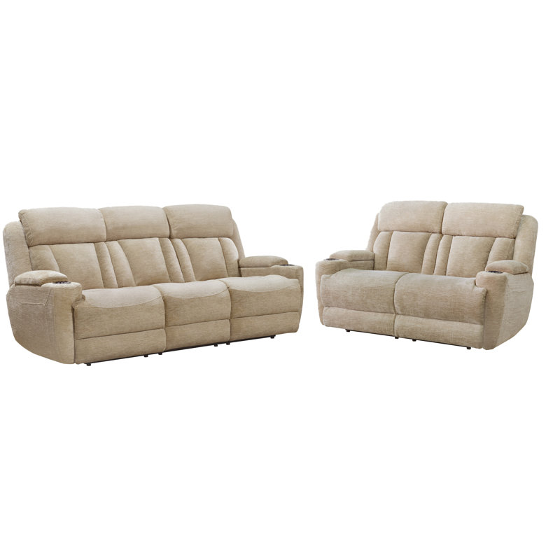 Power Reclining Sofa And Loveseat, Lucky Fawn