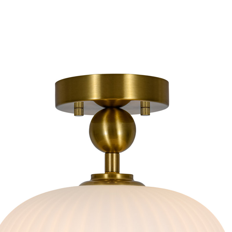 1-Light Ribbed Glass Semi-Flush Mount Ceiling Light