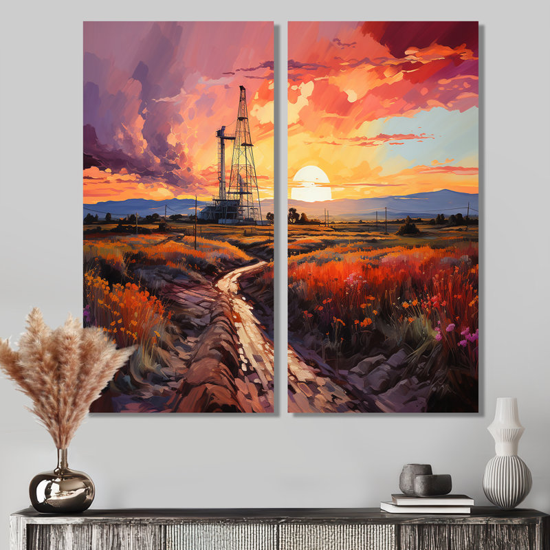 «Orange Oil Rigs» - impression d'art sur toile orange, 40" H x 40" W, Wrapped Canvas, Does Not Apply
