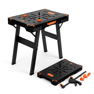 2-in-1 Folding Work Table & Heavy-Duty Sawhorse – 35" x 23" Large Surface – 300lbs Load Capacity – Lightweight 30lbs – Portable Workbench for Garage, Workshop, Jobsite – Quick Open