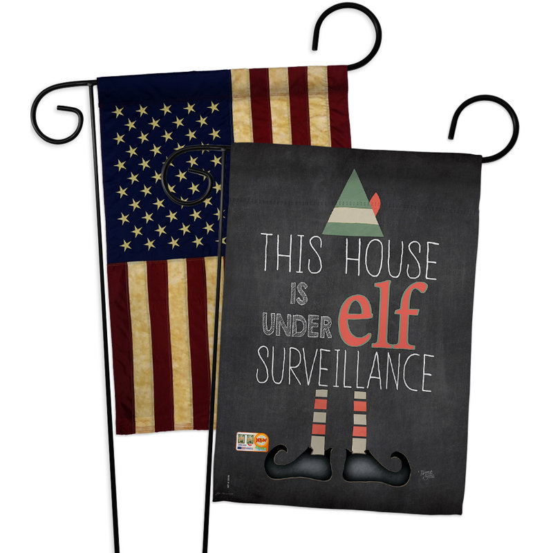 Ensemble de 2 drapeaux de jardin décoratifs en polyester 19" x 13" à 2 pièces de surveillance elf