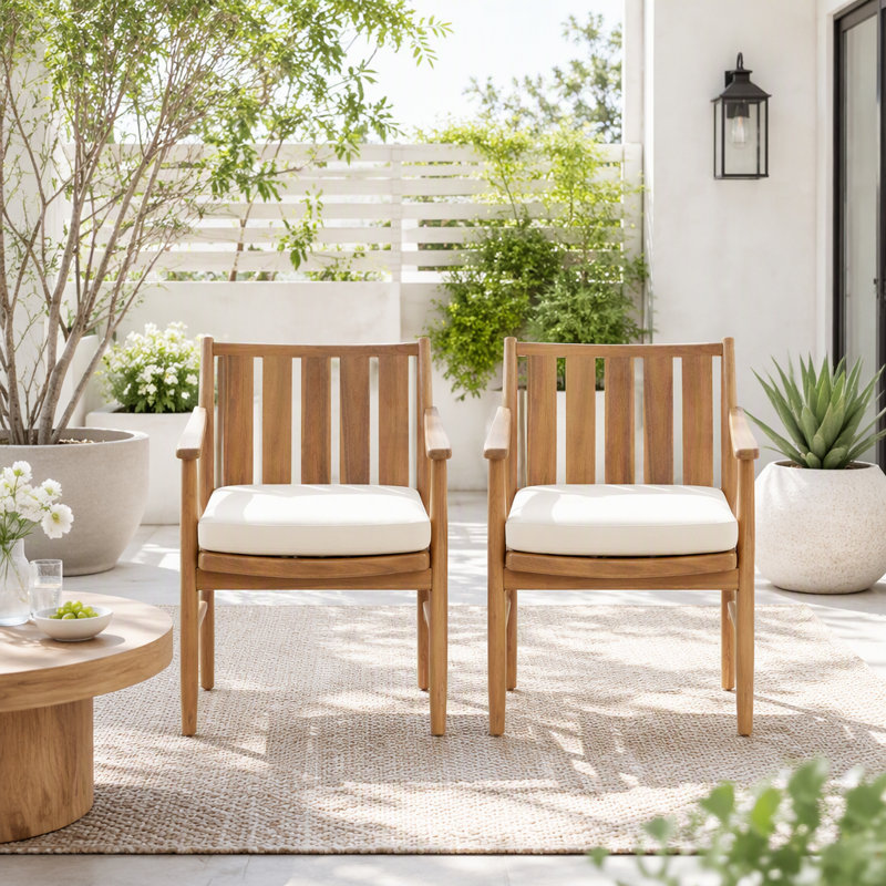 Ensemble de 2 chaises de salle à manger d'extérieur en bois d'acacia avec coussins amovibles