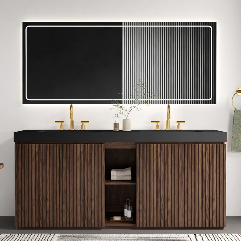 Meuble-lavabo 72 po en noyer Winston, Noyer brun, Noir