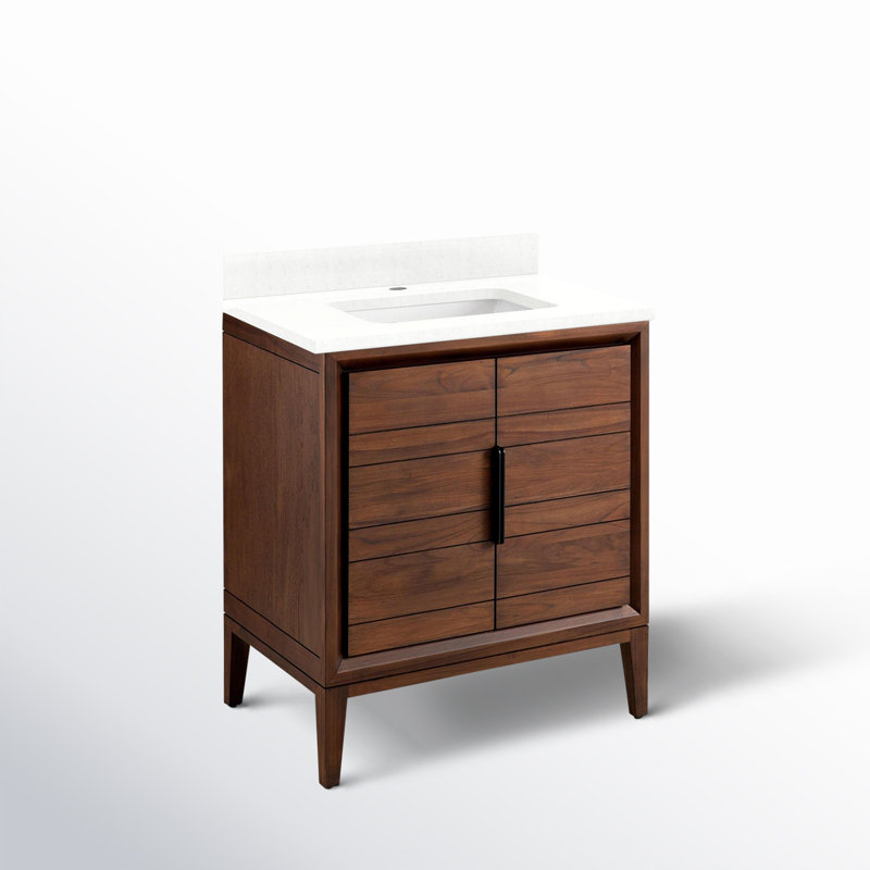 30" Aliso Single Bathroom Vanity Set with Rectangular Undermount Sink, Single-Hole Centered, Feathered White Quartz, Java