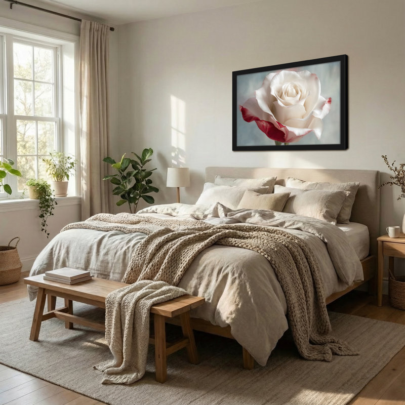 Plantes et fleurs - rose blanche avec bords rouges en gros plan, H 24 po x l 36 po