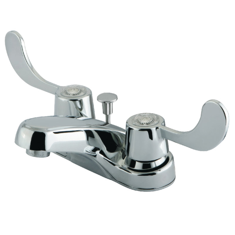 Kingston Brass Vista Two-Handle Deck Mount 4" Centerset Bathroom Faucet, Polished Chrome, Pop-Up Drain Included