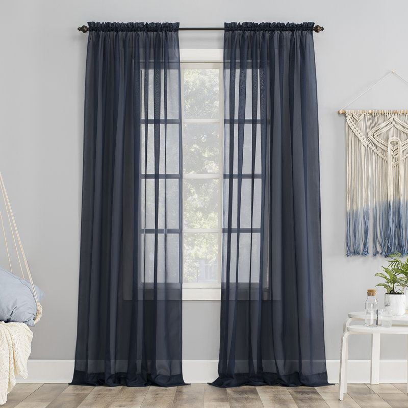 Wayfair Basics® Albia Sheer Rod Pocket Curtain Panel, 59" W x 63" L, Navy