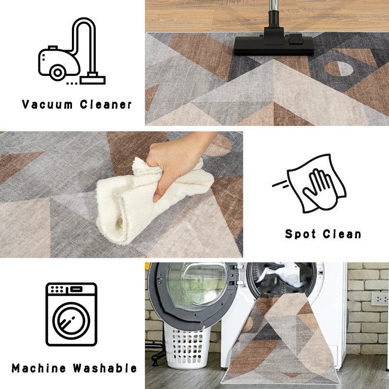 Washable Abstract Geometry Area Rug Non-sliping Backing