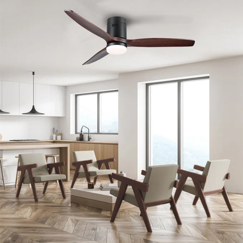 Ventilateur de plafond en bois 3 pales 52 po avec lumières DEL et télécommande Jossie