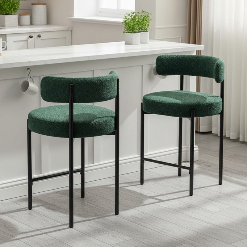 Tabouret de comptoir à dossier bas 24 po Najira, Noir, noir, noir, noir, Polyester vert, 2