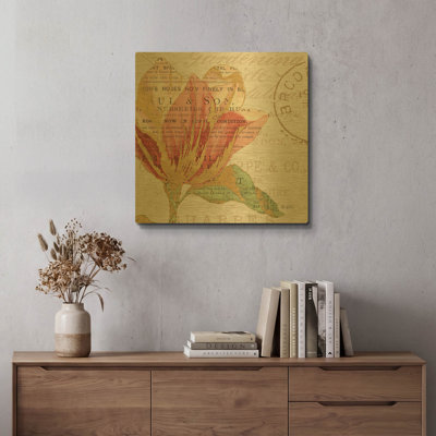 'Bookshelf Botanical III' By Katie Pertiet Gold Metal Wall Art, 24" x 24"