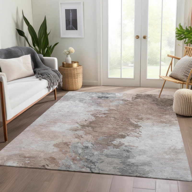 Machine Washable Indoor/Outdoor Cinead ACN1675 Mocha Rug, Rectangle 8' x 10'