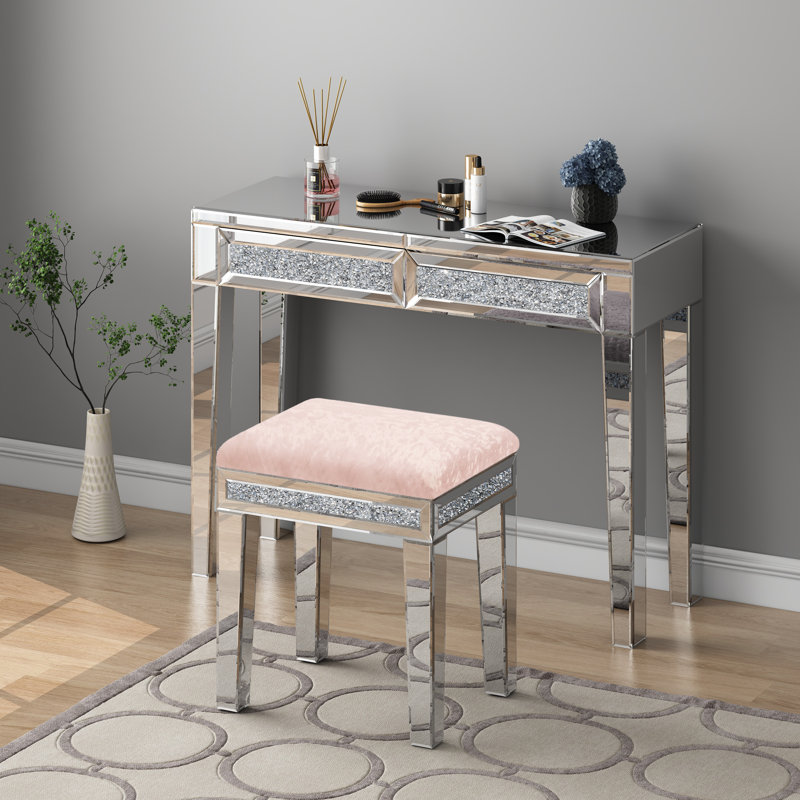 Mikayil Vanity Stool Makeup Vanity Table Chair, Light Pink