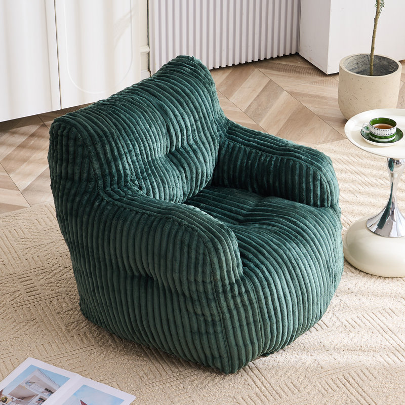 Fauteuil à billes en peluche de taille moyenne pour adulte avec rembourrage en mousse, Velours côtelé vert