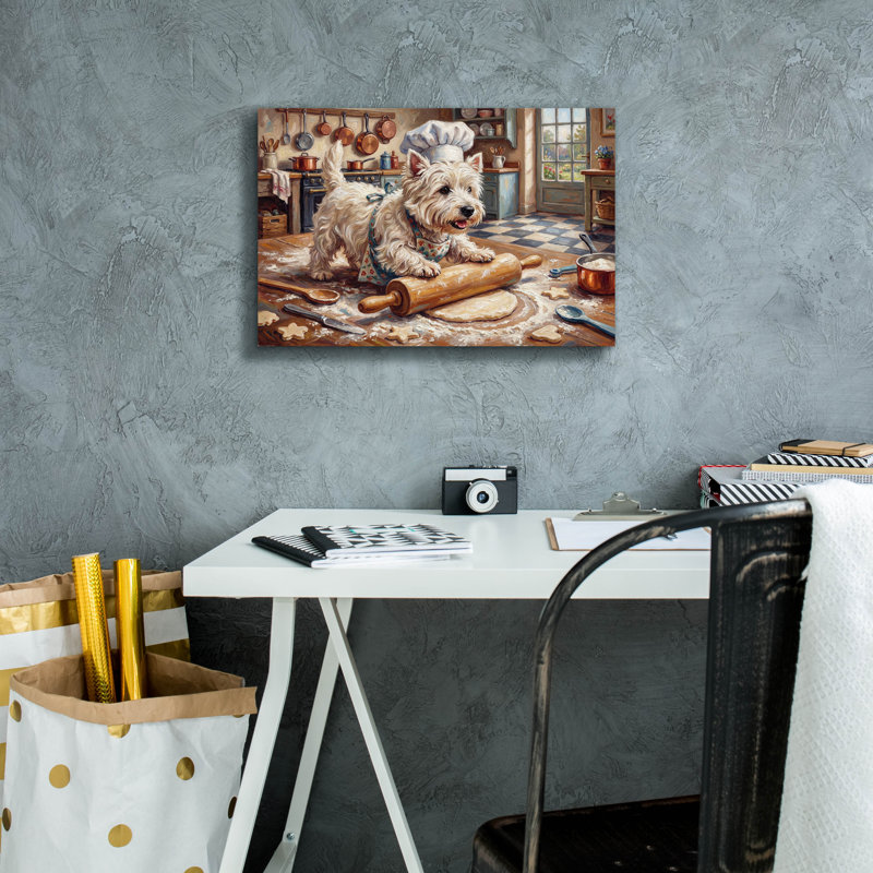  «West Highland White Terrier In The Kitchen» par Rich Monet, art mural sur toile, 18 po x 12 po, H 12 po x l 18 po