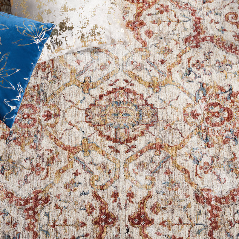Tapis oriental ivoire / rouille, Rectangle 5 pi x 8 pi