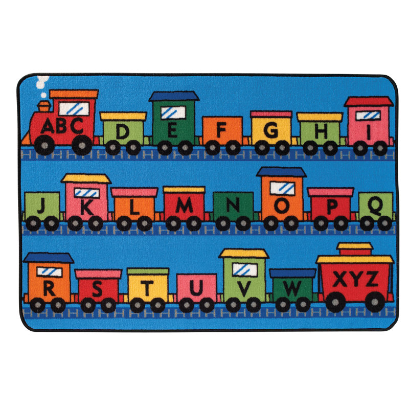 Blue and Red Alphabet Train Synthetic Kids Rug 4' x 6'