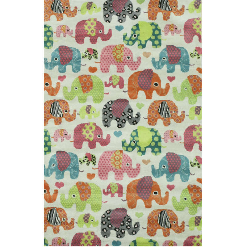 Hand-Tufted Wool Kid's Elephant Rug , Ivory Area Rug for Playroom, Nursery, & Home Décor , Soft & Durable Design for Children’s Spaces
