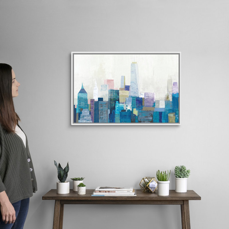 "City Life II" par Allison Pearce, reproduction d’art sur toile, Cadre blanc, H 22 po x l 32 po x P 1,75po