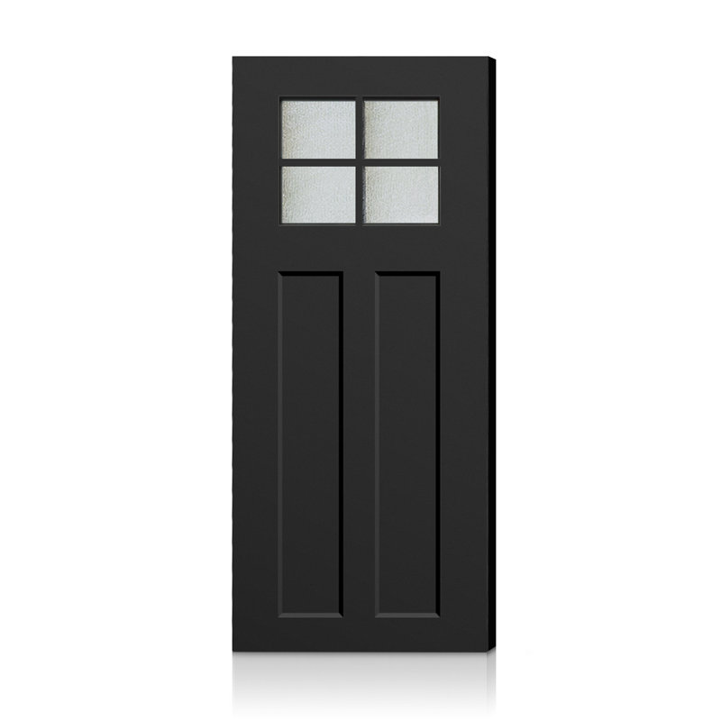 Porte de porte avant réversible en fibre de verre d'extérieur décorative moderne réversible, Noir
