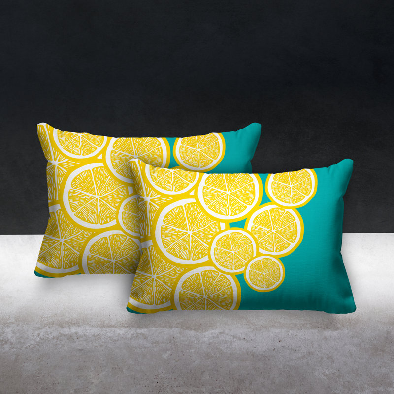 Coussin lombaire intérieur / extérieur jaune citron, Turquoise