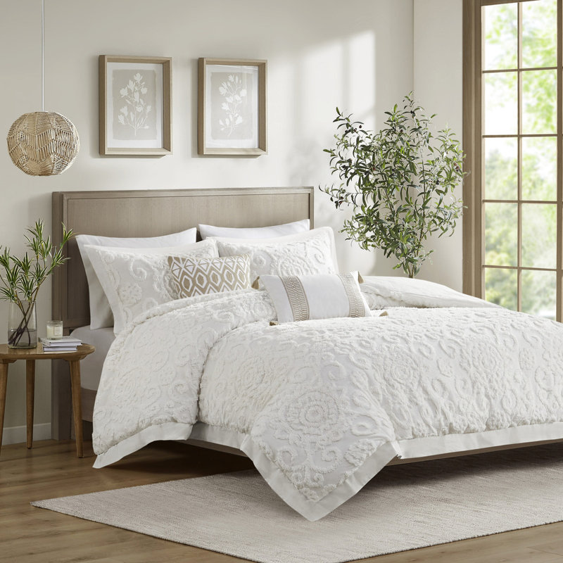 Housse de couette très grand, 100% coton avec housse de chenille envoûtante, caractéristique charmante, Ivoire ivoire