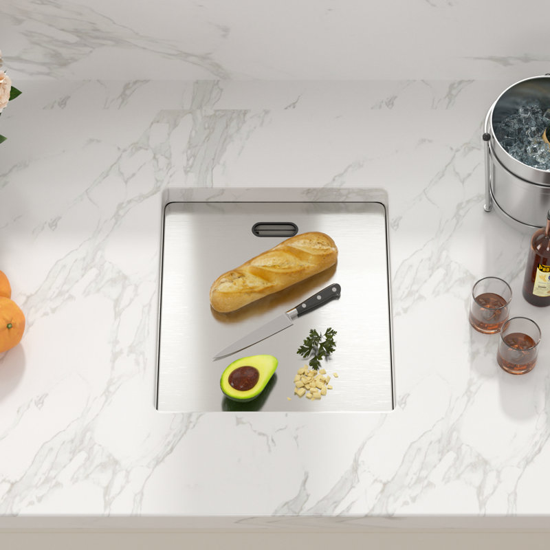Évier de cuisine en acier inoxydable à cuve simple encastrable L 15 po x l 17 po avec robinet pliant, Nickel brossé