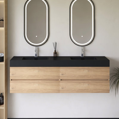 Meuble-lavabo mural 72 po avec lavabo à surface solide intégré