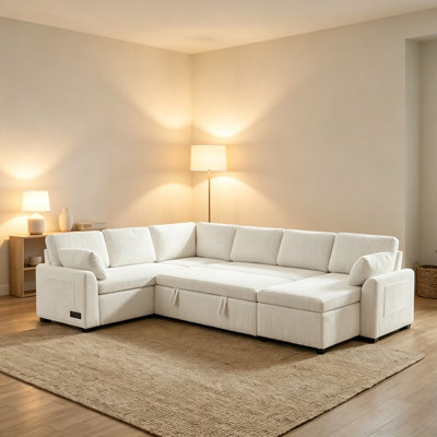 Canapé-lit convertible 111 po Canapé modulaire en U avec méridienne réversible et poches de rangement