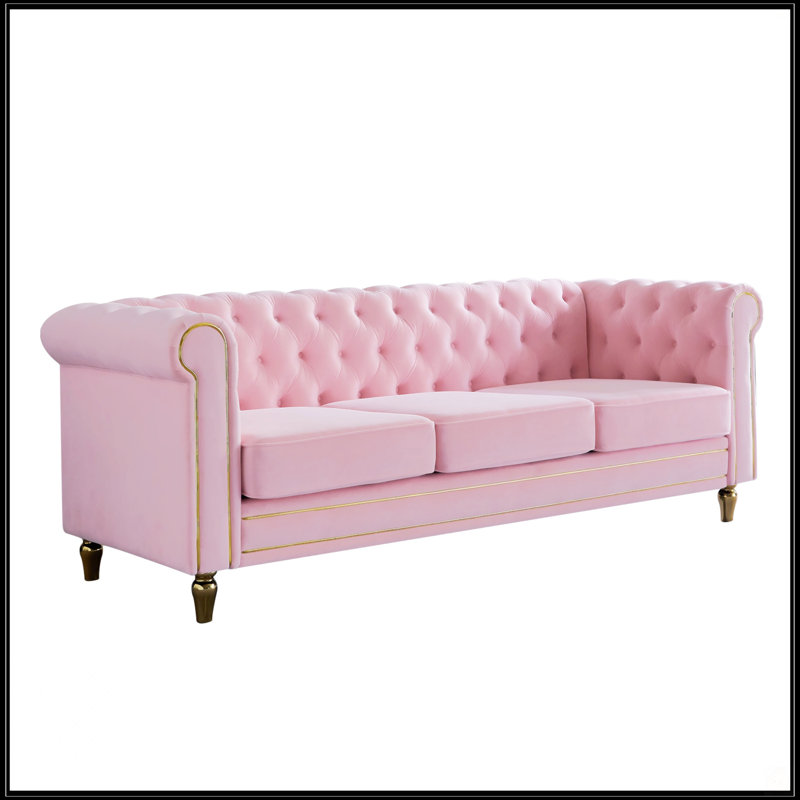 Canapé Chesterfield en velours 84,65 pouces pour le salon, Rose