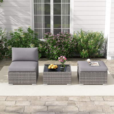 Outdoor Patio Sofa With Cushions And Ottoman by Latitude Run