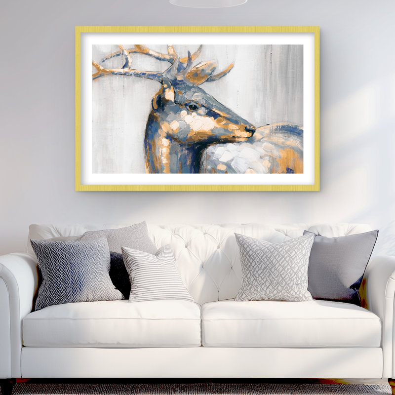 Cerf doré - animaux contemporains encadrés, décor mat