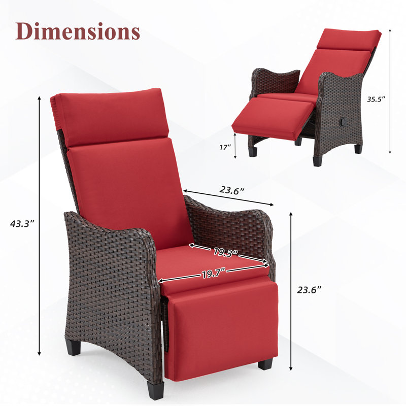 Chaise de patio inclinable avec coussins Jereomie, Rouge