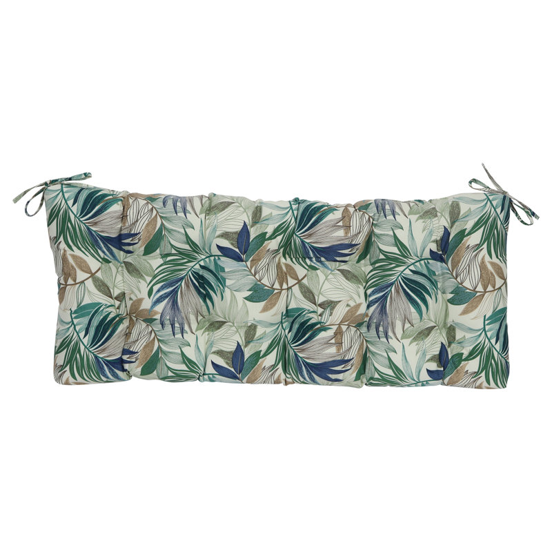 Tufted Outdoor Bench Cushion, 51" W x 19" D, Tan/Green/Oasis Chambray Floral