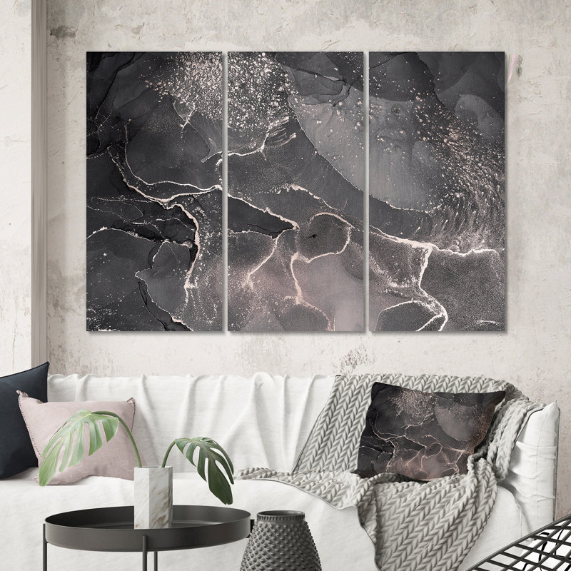 Abstrait gris translucide, nuages d'encre - reproduction d'art sur toile moderne, H 40 po x l 60 po x P 1 po