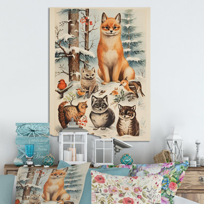 Hiver animal renard avec des amis - Art mural en métal animal renard