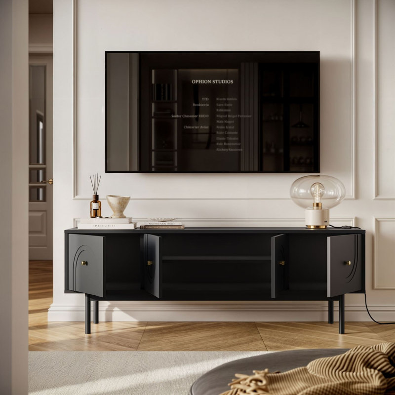 TV Stand LIBERTY 154 cm with gold handles, Black