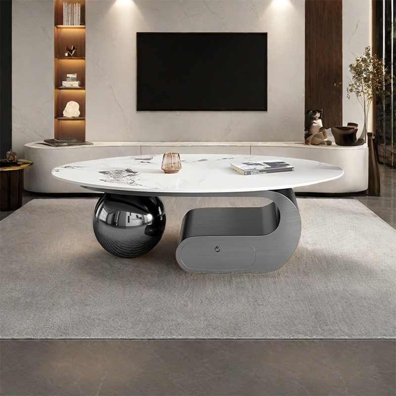 Table ovale légère et luxueuse, H 15 po x L 51,2 po x l 27,6 po, Gris
