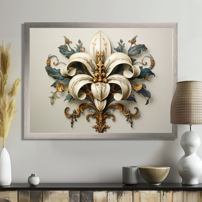 Fleur-De-Lis A Lilly Flower Ii - Symbols Wall Art, Cadre simple argenté, H 34 po x l 44 po x P 1,5 po