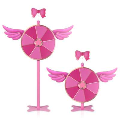 WinSpin 24" Dual Use Prize Wheel Pink Angel Prize Drop Tabletop or Floor Stand Fortune Wheel Spinning Wheel for Carnival Spinner Game Tradeshow