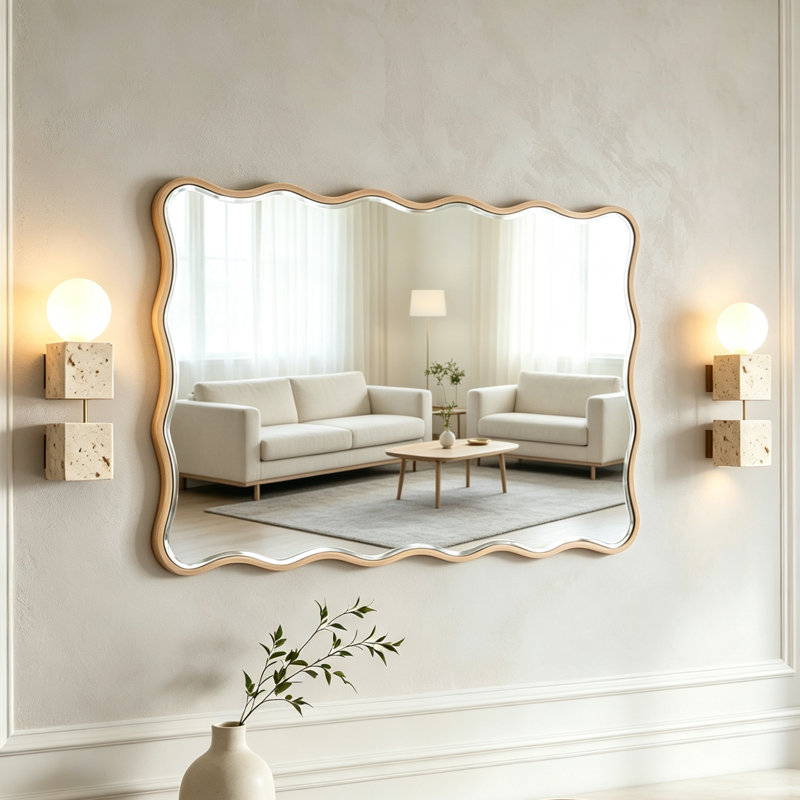 Wavy Framed Wall Accent Mirror in Gold 50x76CM