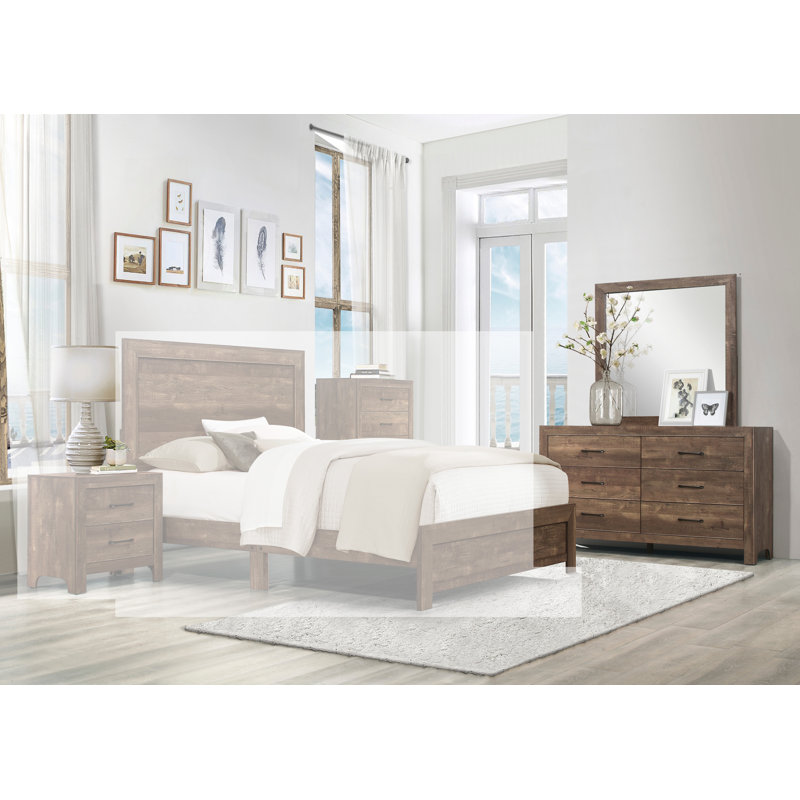 Commode 6 tiroirs avec miroir Davaya, Brun