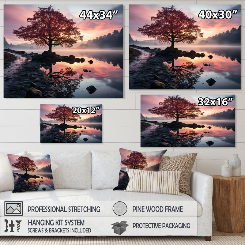 «Lake Serenity Pastel Sunrise in Autumn I», reproduction sur toile, H 16 po x l 32 po x P 1 po, Toile tendue