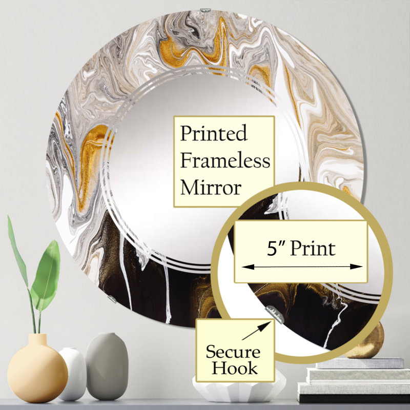 Miroir mural rond noir et blanc liquide Waves I, 24 po x 24 po