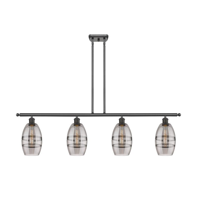 Luminaire suspendu rond / ovale pour îlot de cuisine à 4 lumières Dundrod, Gris fumée clair, Bronze huilé