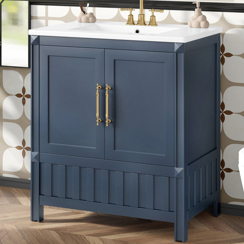 Elegant 30" Bathroom Vanity With Ceramic Sink, Blue