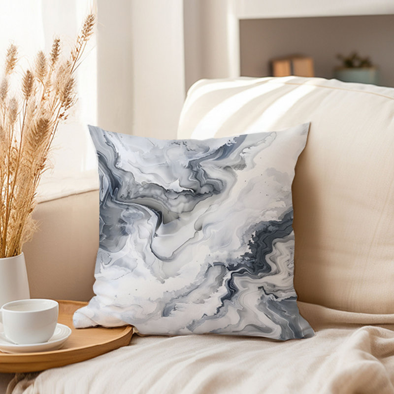 Abstract Gray Marble Geode Agate Pattern IV Modern Throw Pillow Cover, 16x16