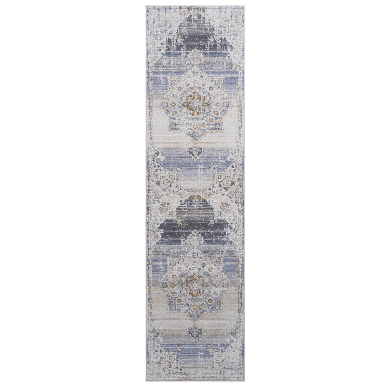 Non-shedding Cream/gold Medallion Area Rug - Ideal For Home Office Work Pet-, & Stain, Runner 2'2" x 8'