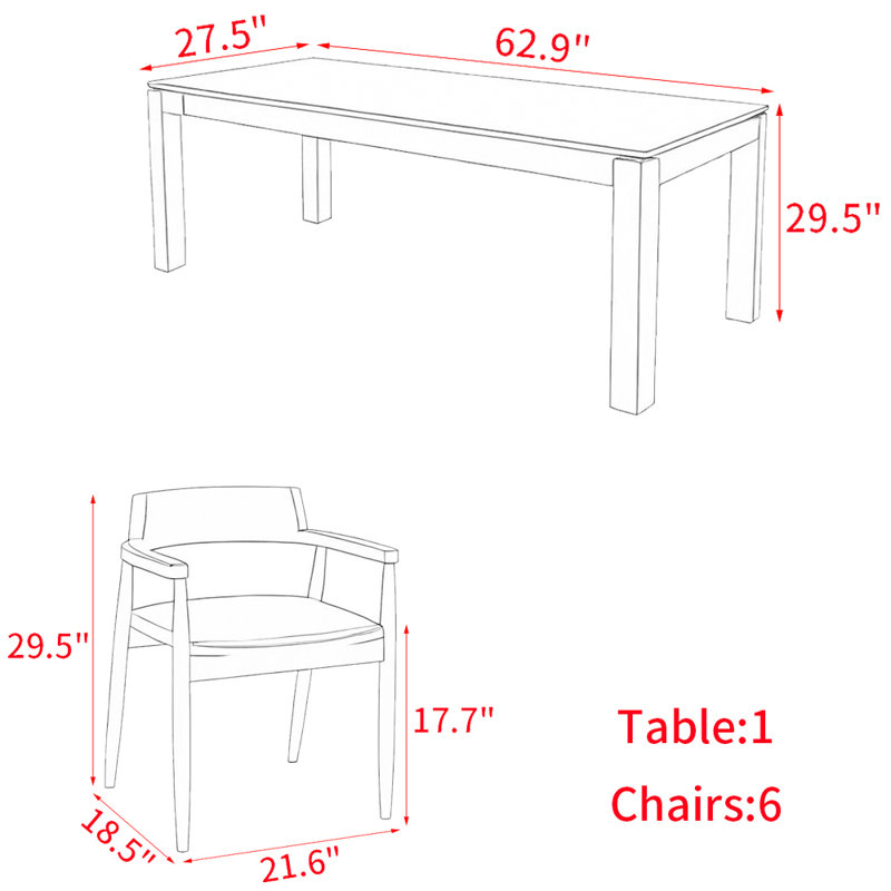 Ensemble de table à manger en bois franc français vintage, H 29,5 po x L 62,9 po x l 27,5 po