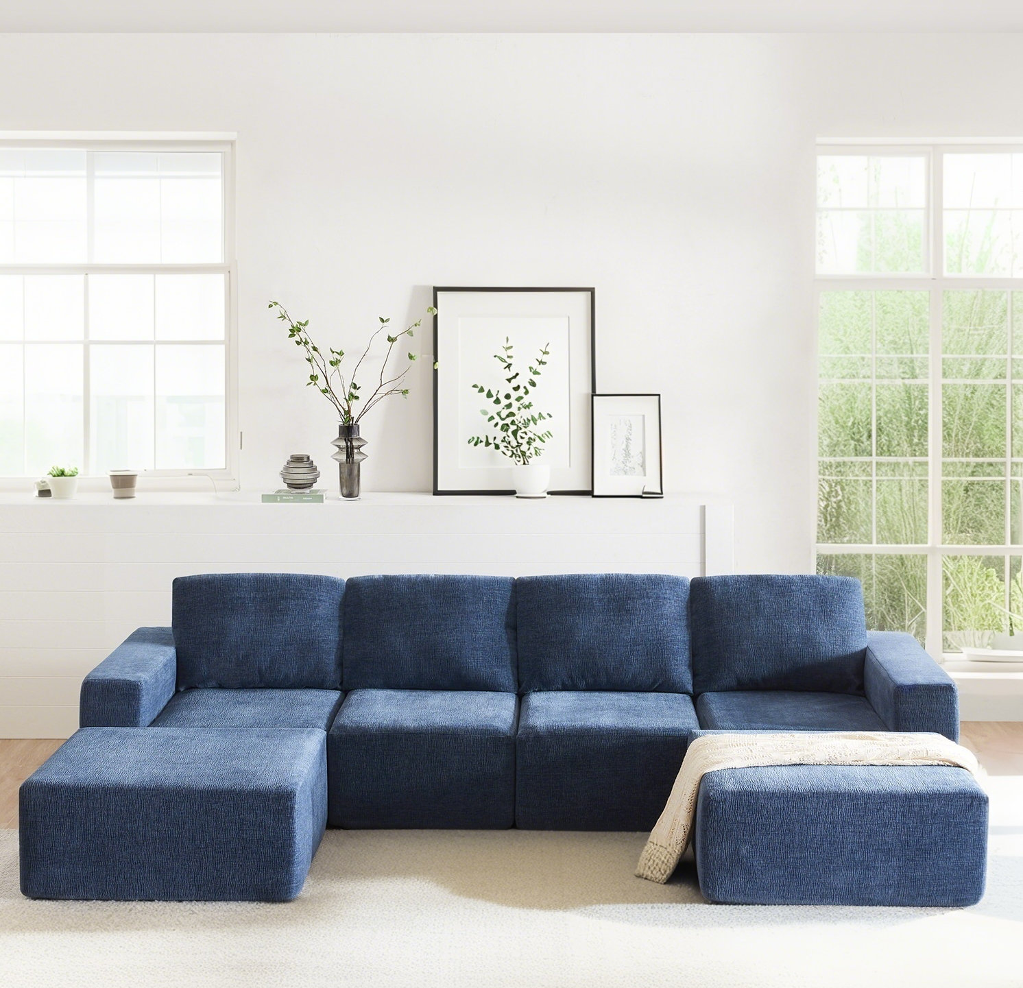 Hokku Designs Modular U Shaped Ottomans Chenille Fully Compressed ...